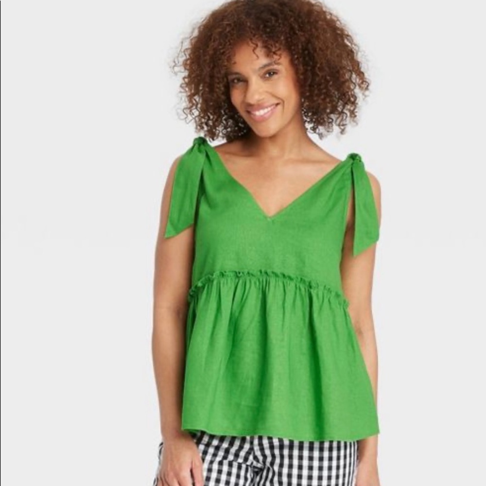 Spring Green Tan Peplum Top